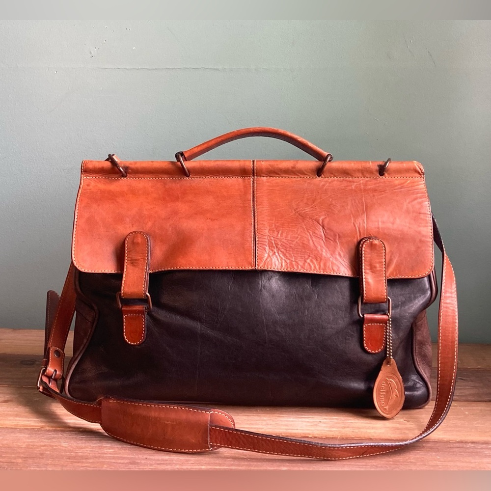 Vintage Delfina Leather Color Block Messenger Bag - Picture 6 of 13